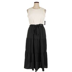 DKNY Belted Maxi Dress in Black and White